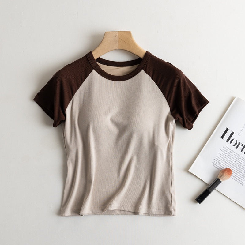 Nouse Contarst Round Neck Padded T-shirt